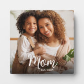 Photo Mom Established Date Black Custom Script Fotoplatte (Vorderseite)