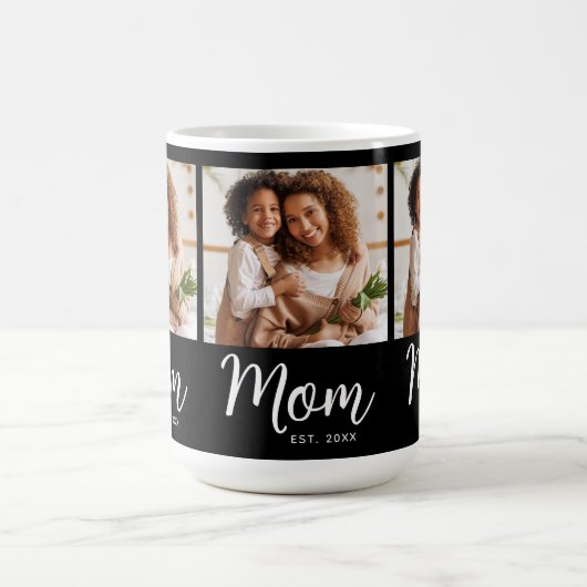 Photo Mom Established Date Black White Script Gift Kaffeetasse (Mittel)