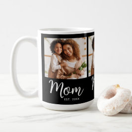 Photo Mom Established Date Black White Script Gift Kaffeetasse