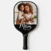 Photo Mom Established Date Fun Script on Black Pickleball Schläger (Rückseite)