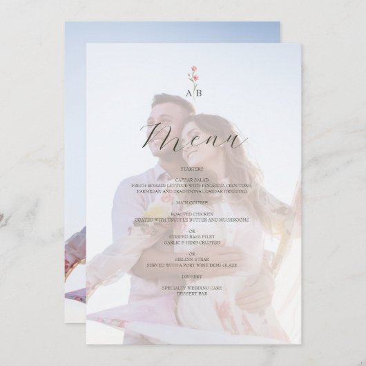 Photo Monogram Wedding Menu Menükarte (Vorne/Hinten)