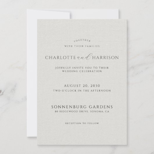 Photo Monogram White Faux Linen Wedding Invitation Einladung (Vorderseite)