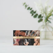 Photo Nail Art Technician Luxe Monogram Black Gold Visitenkarte (Stehend Vorderseite)