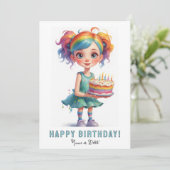 *PHOTO NAME Birthday Cake Cute Young Girl Einladung (Stehend Vorderseite)