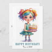*PHOTO NAME Birthday Cake Cute Young Girl Einladung (Vorne/Hinten)