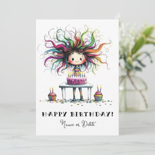 * # PHOTO NAME Birthday Card Personalize Whimsical Einladung (Stehend Vorderseite)