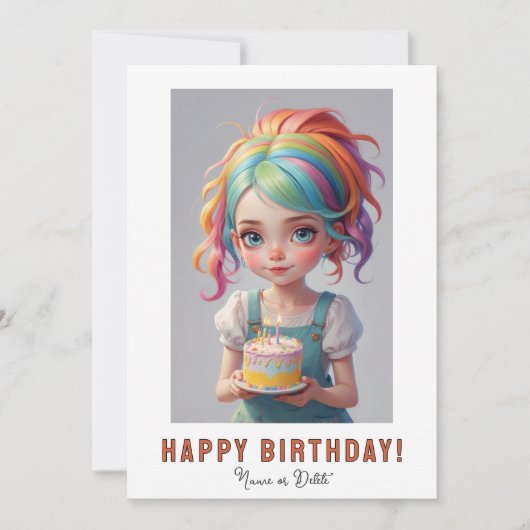 *PHOTO NAME Birthday Girl Cake Red Blue Hair Einladung (Vorderseite)