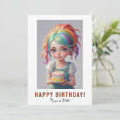*PHOTO NAME Birthday Girl Cake Red Blue Hair Einladung (Stehend Vorderseite)