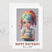 *PHOTO NAME Birthday Girl Cake Red Blue Hair Einladung (Vorne/Hinten)