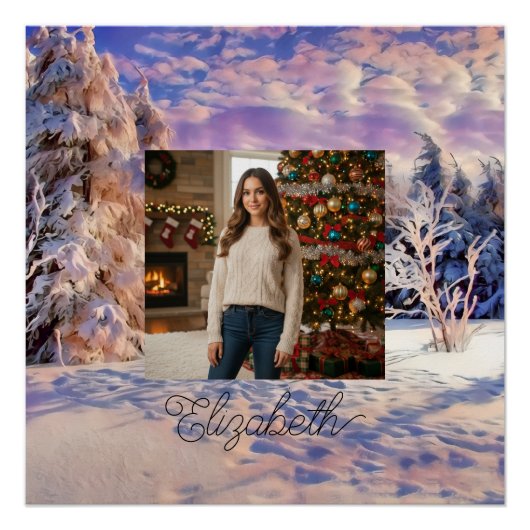 Photo Name Winter Scenery Purple Pink Watercolor Poster (Vorderseite)