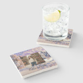 Photo Name Winter Scenery Purple Pink Watercolor Steinuntersetzer (Seitenansicht)