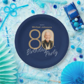 Photo Navy Blue Gold Elegant Custom 80th Birthday  Pappteller (Party)