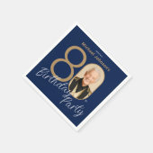 Photo Navy Blue Gold Elegant Custom 80th Birthday  Serviette (Ecke)