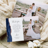 Photo Navy Blue Rose Gold Agate Script Wedding Dankeskarte