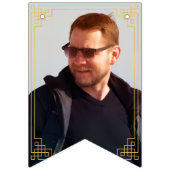 Photo Navy Gold Art Deco Frame Happy Birthday Wimpelkette (Erste Fahne)