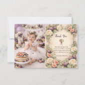 Photo Neutral Fig Floral 1st Birthday Dankeskarte (Vorderseite)