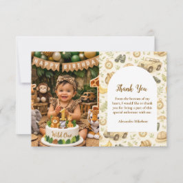 Photo Neutral Safari Animals Wild One First Birthd Dankeskarte