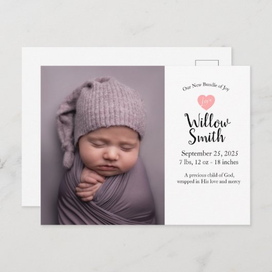 Photo Newborn Baby Announcement Postcard Postkarte (Vorne/Hinten)