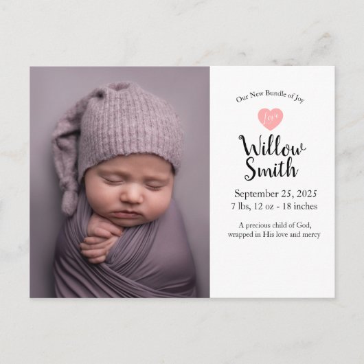 Photo Newborn Baby Announcement Postcard Postkarte (Vorderseite)