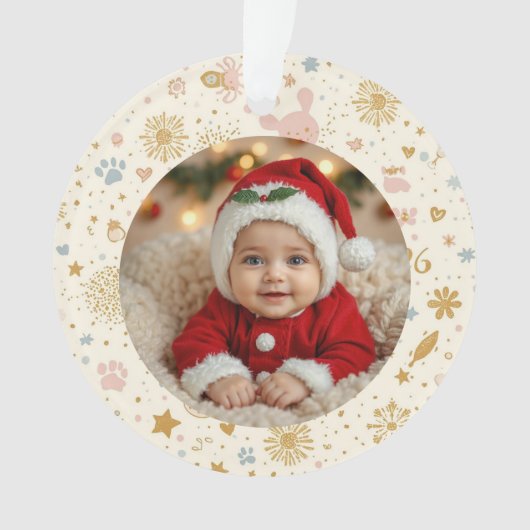 Photo Ornament – Golden Fireworks, Paw Prints (Vorderseite)