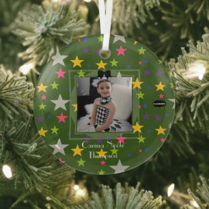 Photo Ornament with stars and name HAMbyWG Aus Glas