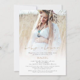Photo Overlay Gold Script Bohemian Baby Shower Einladung