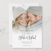 Photo Overlay Modern Script QR Code Wedding Save The Date (Vorderseite)