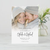 Photo Overlay Modern Script QR Code Wedding Save The Date (Stehend Vorderseite)