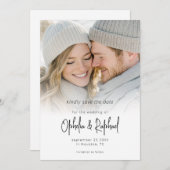Photo Overlay Modern Script QR Code Wedding Save The Date (Vorne/Hinten)