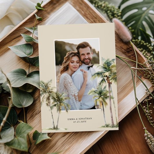 Photo Palm Tree Wedding Coastal Thank You Dankeskarte