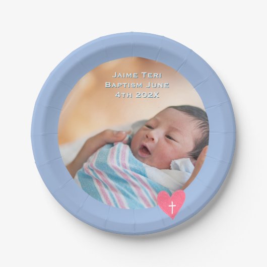 Photo Paper Plate Baptism Blue Shower Pappteller (Vorderseite)