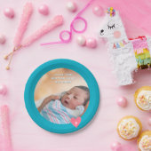Photo Paper Plate Baptism Teal Blue Shower Pappteller (Party)