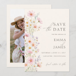 Photo Pastel Wildflowers Wedding Save the Date  Einladung