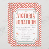 Photo Peach and Mint Zig Zag Typography Wedding Einladung (Vorne/Hinten)