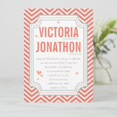 Photo Peach and Mint Zig Zag Typography Wedding Einladung (Stehend Vorderseite)