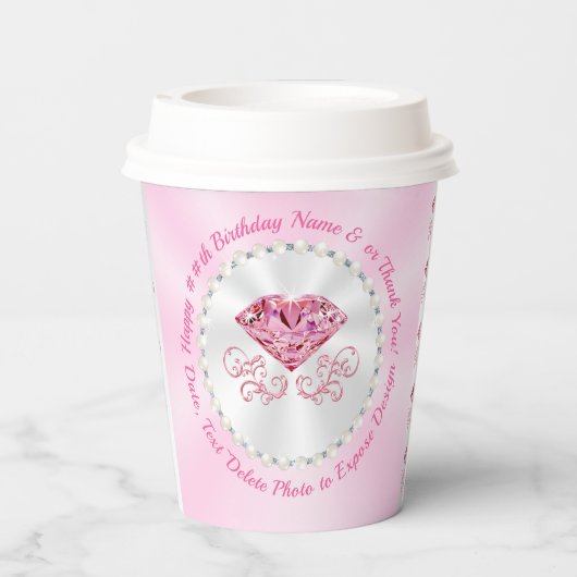 Photo Personalized, Pink Birthday Paper Cups Pappbecher (Rückseite)