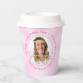 Photo Personalized, Pink Birthday Paper Cups Pappbecher (Vorderseite)