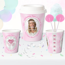 Photo Personalized, Pink Birthday Paper Cups Pappbecher
