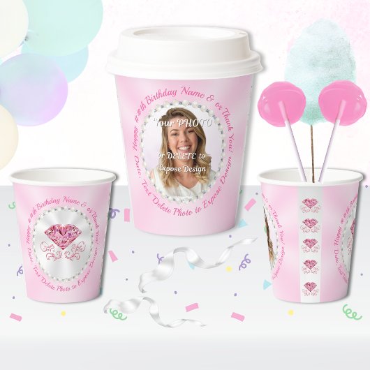 Photo Personalized, Pink Birthday Paper Cups Pappbecher