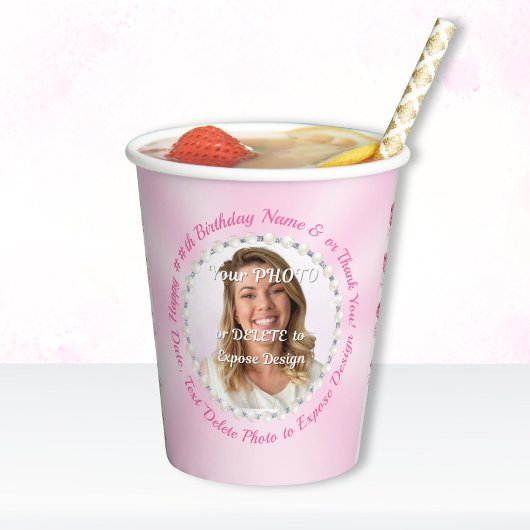 Photo Personalized, Pink Birthday Paper Cups Pappbecher