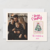 Photo Pink Bow Merry Christmas Feiertagskarte (Vorderseite)