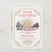 Photo Pink Cowgirl Its My First Rodeo 1st Birthday Einladung (Vorne/Hinten)