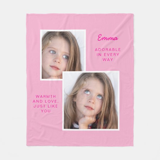 Photo Pink Fleece Blanket With Name (Vorderseite)