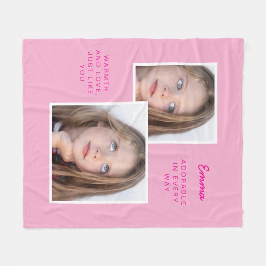 Photo Pink Fleece Blanket With Name (Vorderseite (Horizontal))