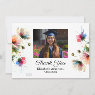  Photo Pink Floral Graduation Personalize Dankeskarte