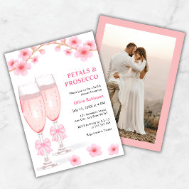 Photo Pink Floral Petals & Prosecco Bridal Shower Einladung