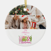 Photo Pink Green Bow Tree Merry Christmas Keramik Ornament (Vorne)