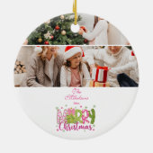 Photo Pink Green Bow Tree Merry Christmas Keramik Ornament (Hinten)