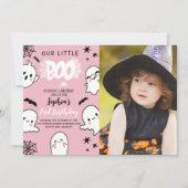 Photo Pink Halloween Birthday – Our Little Boo Einladung (Vorderseite)