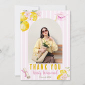 Photo Pink Stripes Lemons and Flowers Graduation Dankeskarte (Vorderseite)